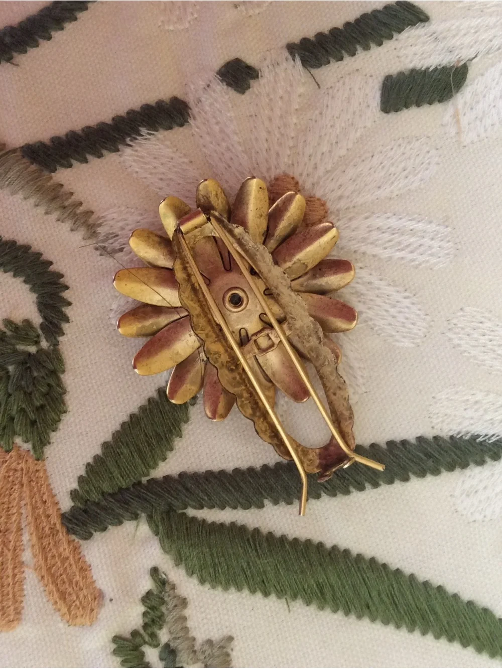 Anthropologie Gold Floral Antique Bronze Rhinestone Crystal Brooch